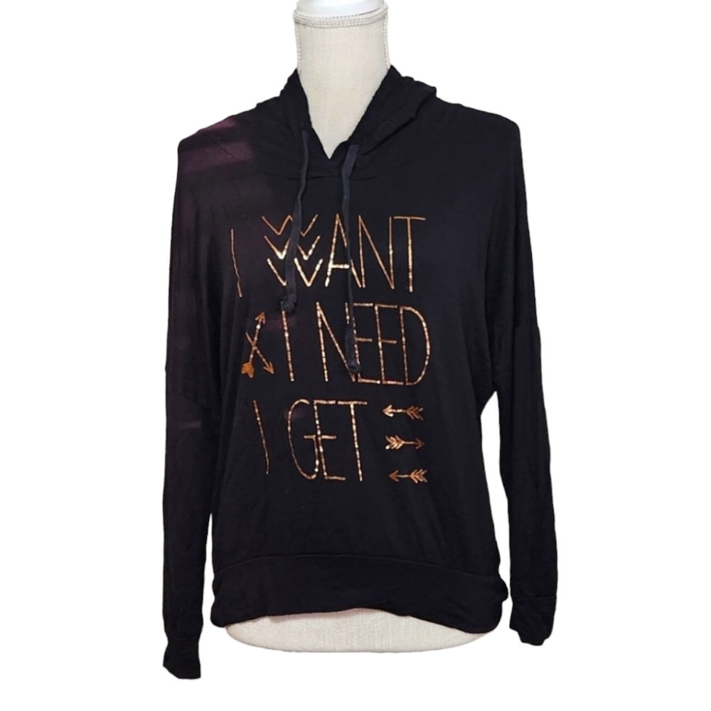 ✨️ Charlotte Russe Small Black I NEED I WANT Hoodie Long Sleeve Shirt